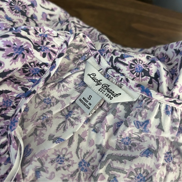 💕 lucky brand Floral Print Women's Top - Purple and Blue S - Picture 6 of 11
